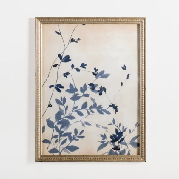 Framed Art-Kirkland's Home Vintage Blue Leaf Ii Framed Art Print Blue/Tan