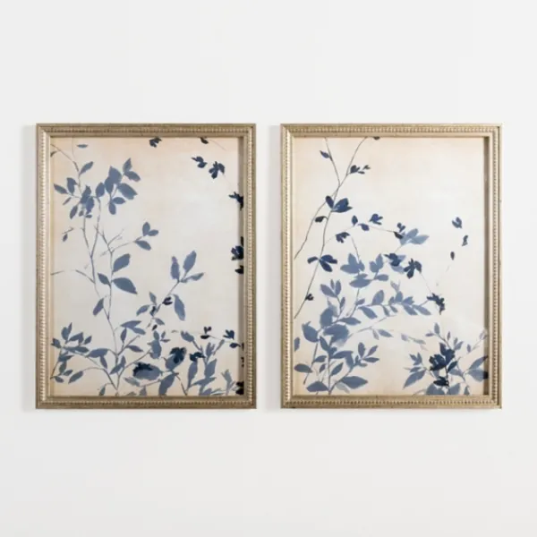 Framed Art-Kirkland's Home Vintage Blue Leaf Ii Framed Art Print Blue/Tan