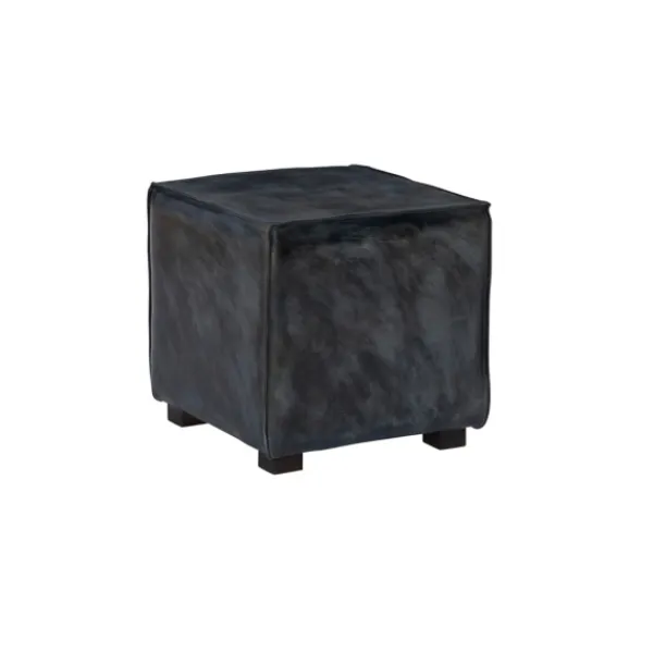 Benches & Ottomans-Kirkland's Home Vintage Finish Leather Cube Ottoman Gray