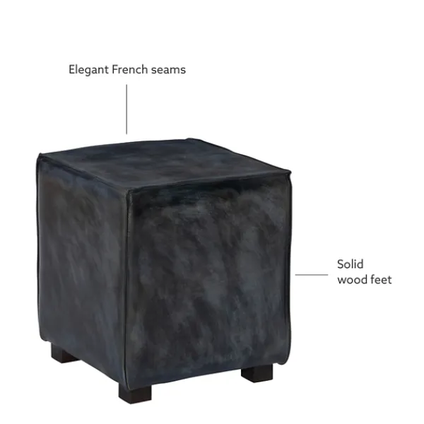 Benches & Ottomans-Kirkland's Home Vintage Finish Leather Cube Ottoman Gray