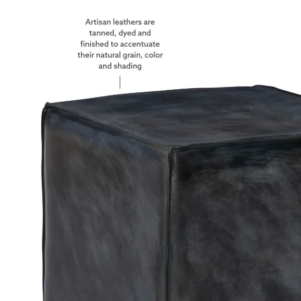 Benches & Ottomans-Kirkland's Home Vintage Finish Leather Cube Ottoman Gray