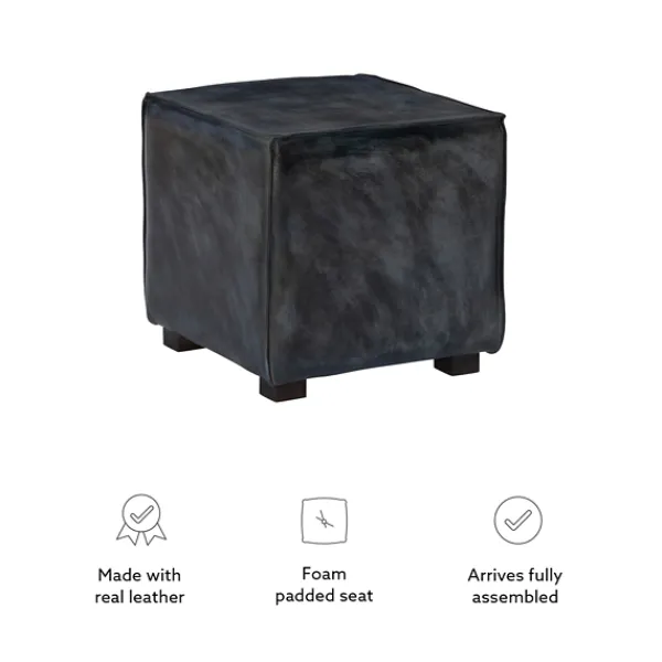 Benches & Ottomans-Kirkland's Home Vintage Finish Leather Cube Ottoman Gray