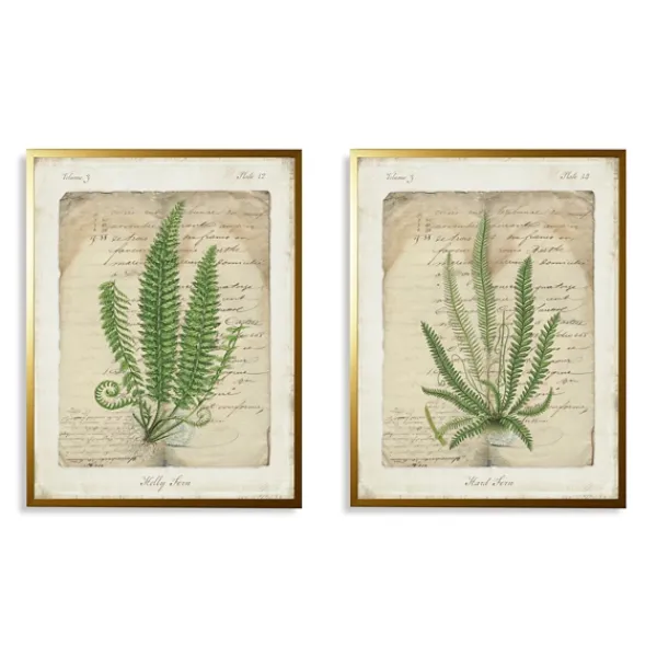Framed Art-Kirkland's Home Vintage Green Ferns Framed Art Prints, Set Of 2 Tan/Green