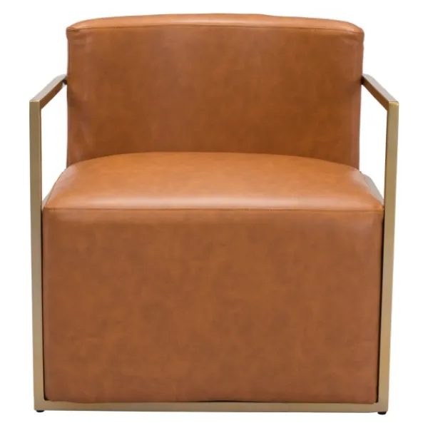 Accent Chairs-Kirkland's Home Vinyl And Gold Frame Accent Chair Brown
