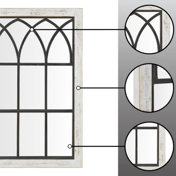 Decorative Mirrors-Kirkland's Home Vista Arched Windowpane Mirror, 24X37.5 In. Ivory