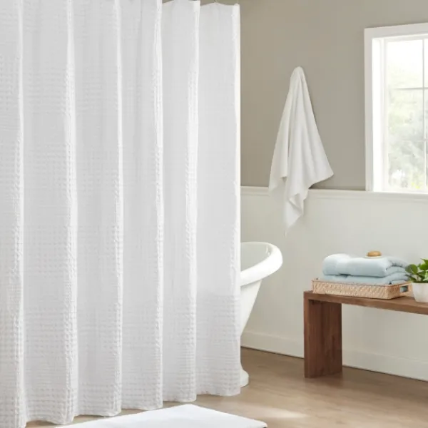 Shower Curtains-Kirkland's Home Waffle Cotton Shower Curtain White