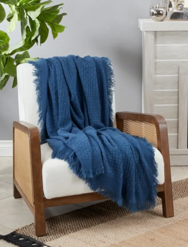 Blankets & Throws-Kirkland's Home Waffle Weave Throw Blanket Blue