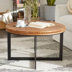 Coffee Tables-Kirkland's Home Walnut Beaded Industrial Coffee Table