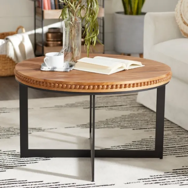 Coffee Tables-Kirkland's Home Walnut Beaded Industrial Coffee Table