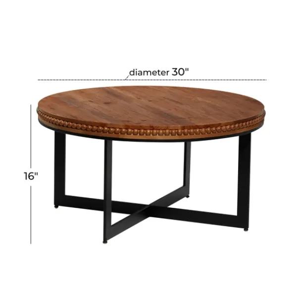 Coffee Tables-Kirkland's Home Walnut Beaded Industrial Coffee Table