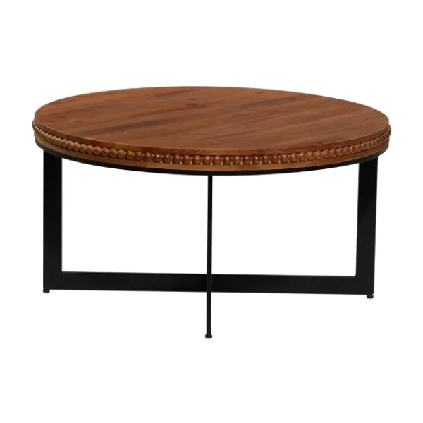 Coffee Tables-Kirkland's Home Walnut Beaded Industrial Coffee Table