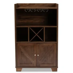 Cabinets & Sideboards-Kirkland's Home Walnut Brown Open Shelf Wine Cabinet