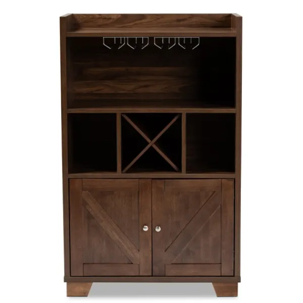 Cabinets & Sideboards-Kirkland's Home Walnut Brown Open Shelf Wine Cabinet