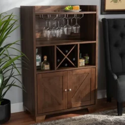 Cabinets & Sideboards-Kirkland's Home Walnut Brown Open Shelf Wine Cabinet
