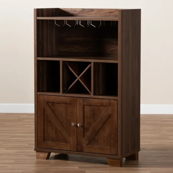 Cabinets & Sideboards-Kirkland's Home Walnut Brown Open Shelf Wine Cabinet