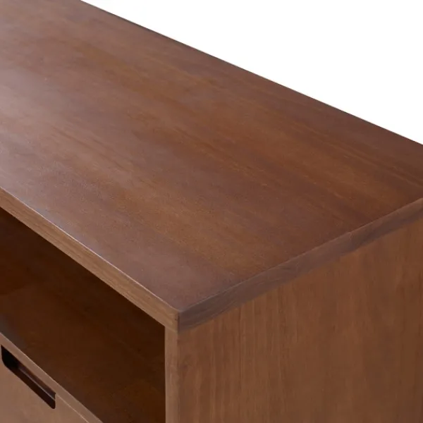 Tv Stands & Media Consoles-Kirkland's Home Walnut 3-Door Mid-Century Modern Tv Stand Brown