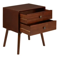Nightstands-Kirkland's Home Walnut 2-Drawer Mid-Century Modern Nightstand Brown