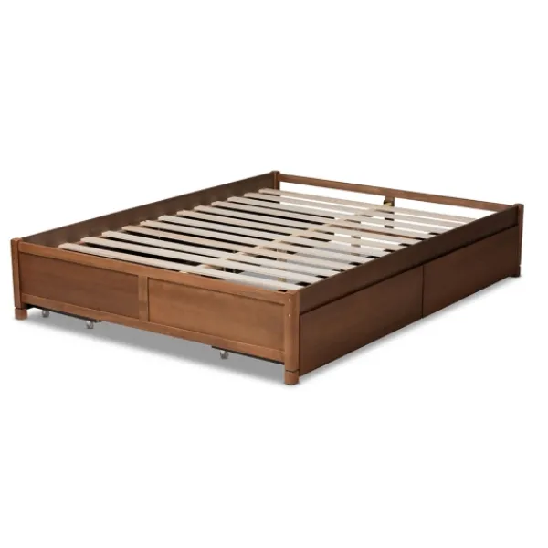 Beds & Headboards-Kirkland's Home Walnut 4-Drawer Queen Bed Frame Brown