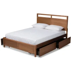 Beds & Headboards-Kirkland's Home Walnut 4-Drawer Queen Bed Frame With Headboard Brown