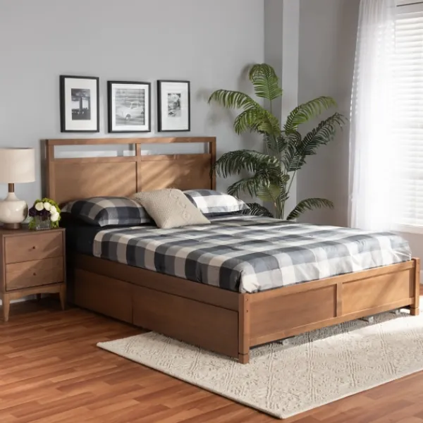 Beds & Headboards-Kirkland's Home Walnut 4-Drawer Queen Bed Frame With Headboard Brown