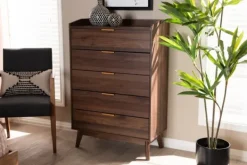 Dressers & Chests-Kirkland's Home Walnut 5-Drawer Wood Chest Brown