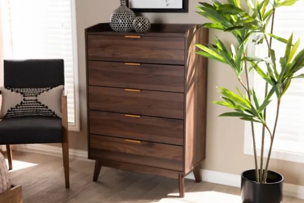 Dressers & Chests-Kirkland's Home Walnut 5-Drawer Wood Chest Brown