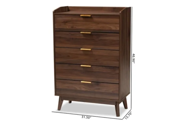 Dressers & Chests-Kirkland's Home Walnut 5-Drawer Wood Chest Brown