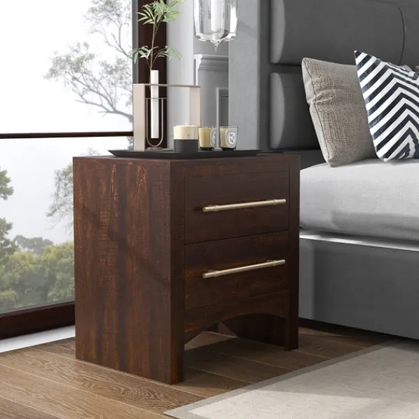 Nightstands-Kirkland's Home Walnut 2-Drawer Wood Nightstand Brown