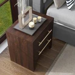 Nightstands-Kirkland's Home Walnut 2-Drawer Wood Nightstand Brown