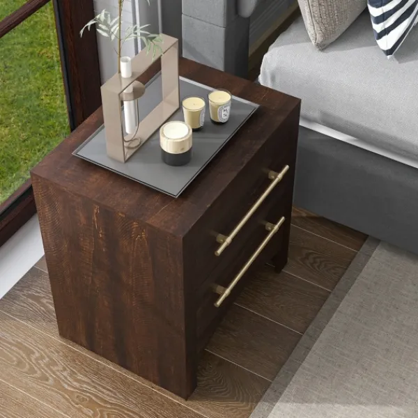 Nightstands-Kirkland's Home Walnut 2-Drawer Wood Nightstand Brown