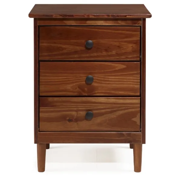 Nightstands-Kirkland's Home Walnut 3-Drawer Wood Nightstand Brown