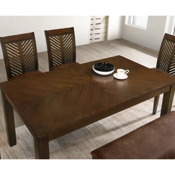 Dining Tables-Kirkland's Home Walnut Finish Chevron Inlay Dining Table Brown
