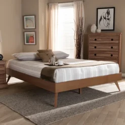 Beds & Headboards-Kirkland's Home Walnut Low Angled Leg King Bed Frame Brown