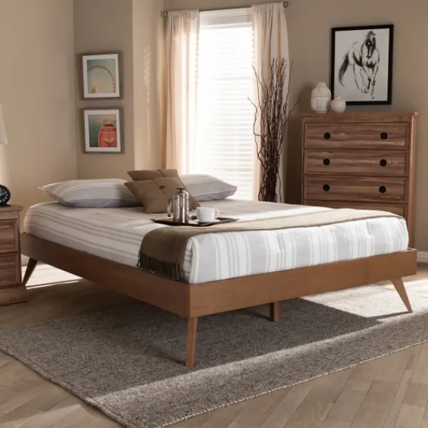 Beds & Headboards-Kirkland's Home Walnut Low Angled Leg King Bed Frame Brown