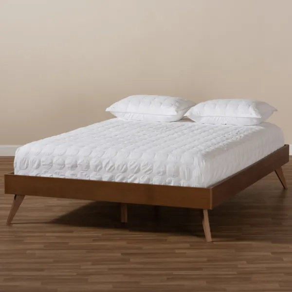 Beds & Headboards-Kirkland's Home Walnut Low Angled Leg King Bed Frame Brown