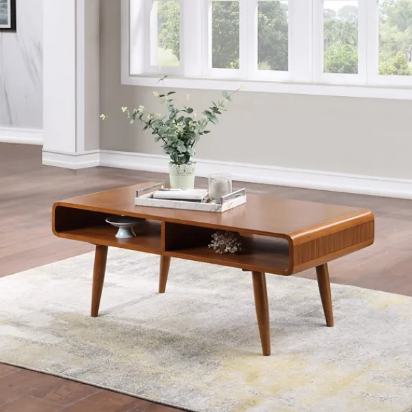 Coffee Tables-Kirkland's Home Walnut Mid-Century Modern Solid Wood Coffee Table Brown