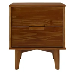 Nightstands-Kirkland's Home Walnut Mid-Century Modern 2-Drawer Nightstand Brown