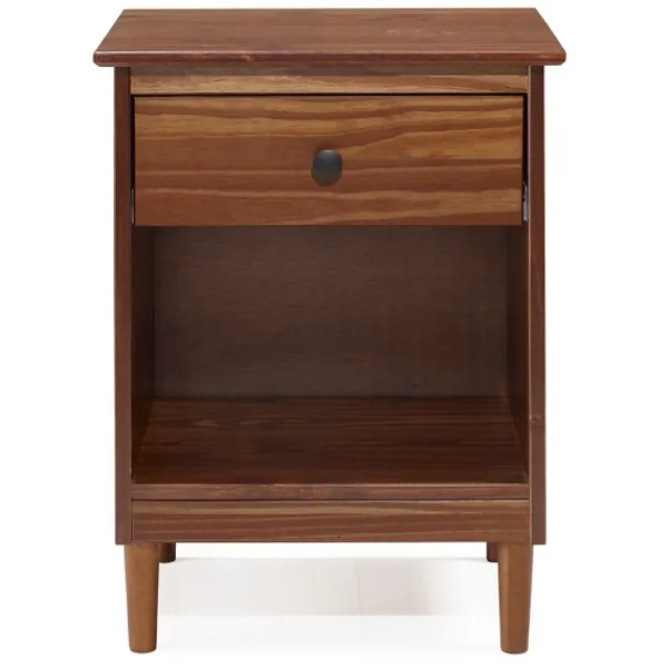 Nightstands-Kirkland's Home Walnut One-Drawer Wood Nightstand Brown