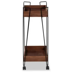 Kitchen Islands & Bar Carts-Kirkland's Home Walnut Paulownia 2-Tier Tray Bar Cart