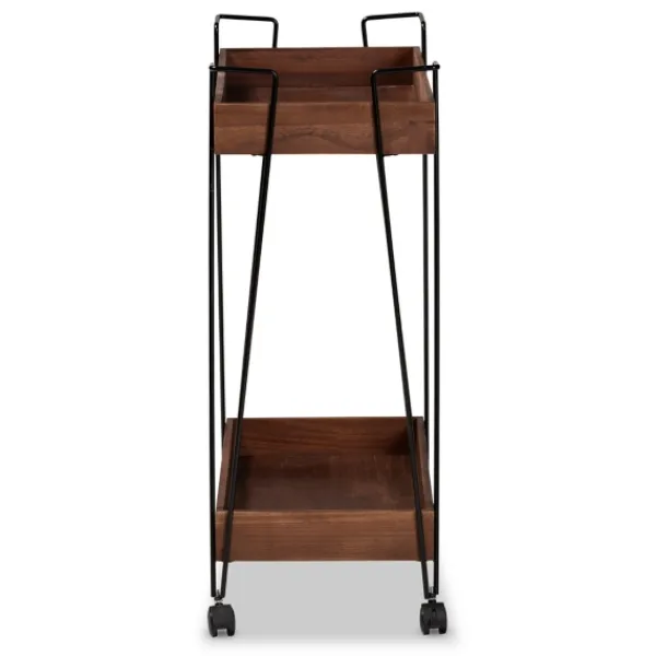 Kitchen Islands & Bar Carts-Kirkland's Home Walnut Paulownia 2-Tier Tray Bar Cart