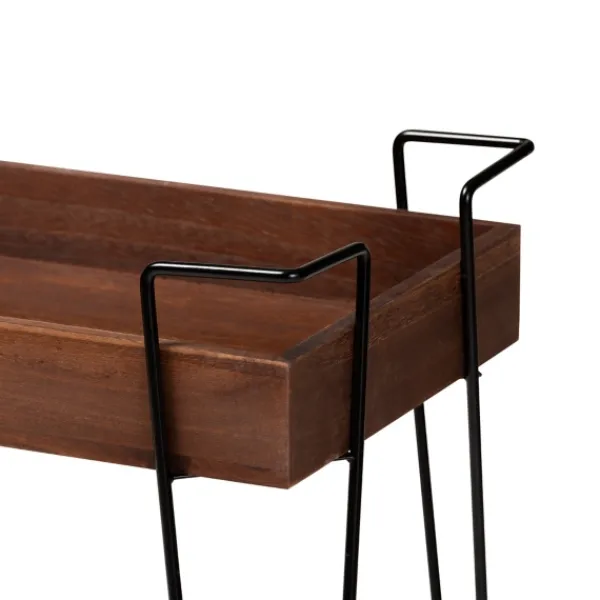Kitchen Islands & Bar Carts-Kirkland's Home Walnut Paulownia 2-Tier Tray Bar Cart