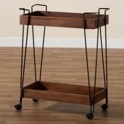 Kitchen Islands & Bar Carts-Kirkland's Home Walnut Paulownia 2-Tier Tray Bar Cart