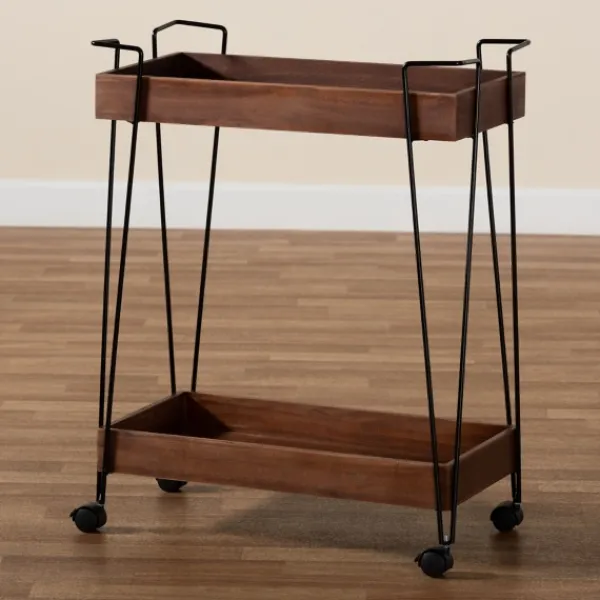 Kitchen Islands & Bar Carts-Kirkland's Home Walnut Paulownia 2-Tier Tray Bar Cart