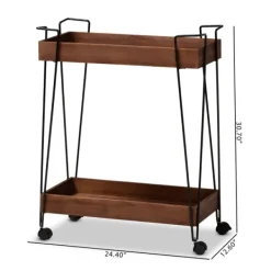 Kitchen Islands & Bar Carts-Kirkland's Home Walnut Paulownia 2-Tier Tray Bar Cart