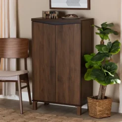 Entryway Furniture-Kirkland's Home Walnut Slim Shoe Storage Cabinet Brown