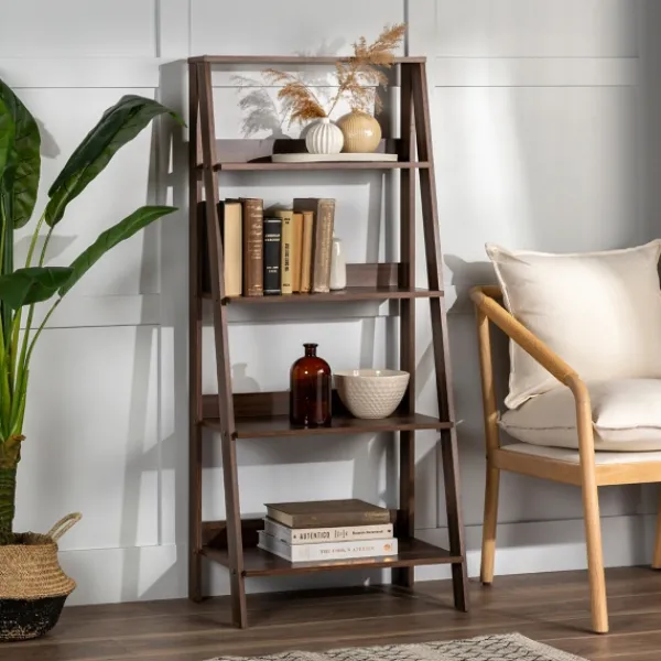 Bookshelves-Kirkland's Home Walnut 4-Tier Ladder Bookshelf Brown