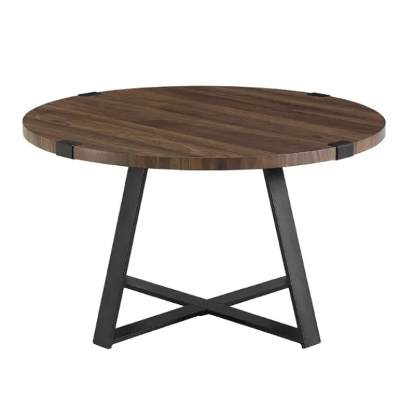 Coffee Tables-Kirkland's Home Walnut Urban Rustic Round Coffee Table Brown
