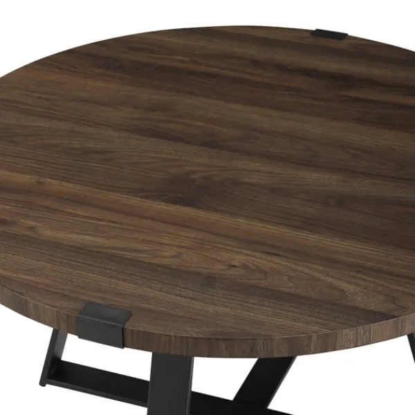 Coffee Tables-Kirkland's Home Walnut Urban Rustic Round Coffee Table Brown