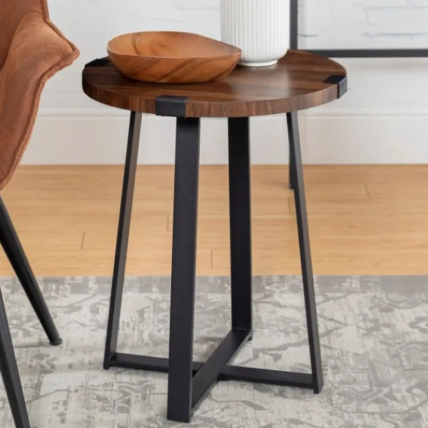 Accent & End Tables-Kirkland's Home Walnut Urban Rustic Round Accent Table Brown