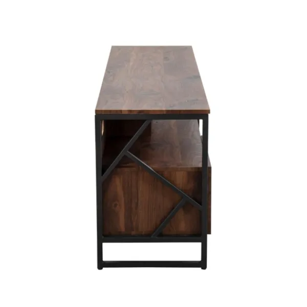 Tv Stands & Media Consoles-Kirkland's Home Walnut Wood And Black Steel Media Stand Brown